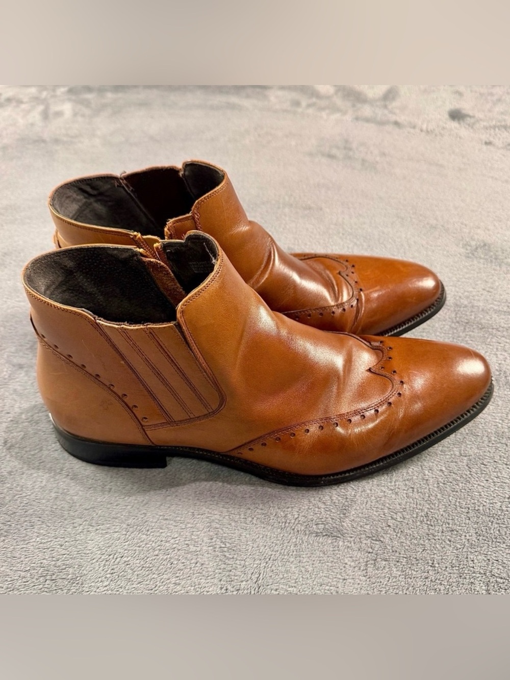 Stacy Adams Tan Leather Brogue Ankle Boots